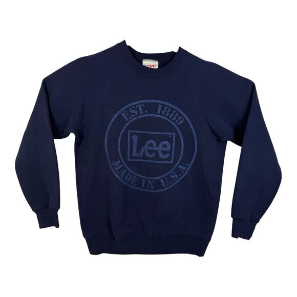 Vintage Lee Denim Large Crewneck Sweatshirt 70s 80s Made in USA Navy Blue - Picture 1 of 11